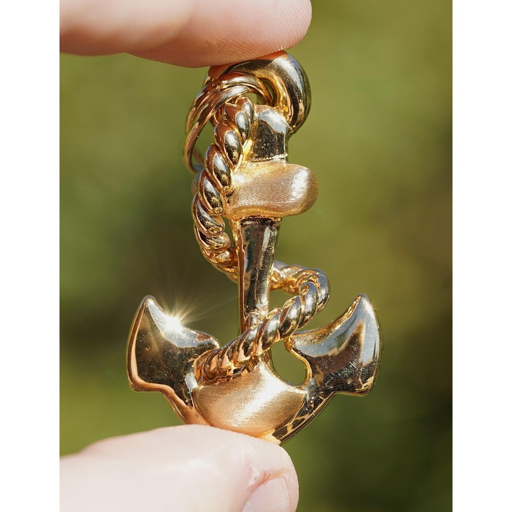 Vintage 18k 750 Solid Gold Italian Anchor Pendant Charm - Necklace Rope Sea 7g